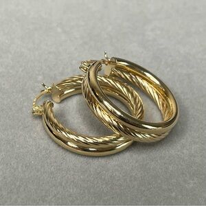 14k Double Hoop Earrings Polished & Twisted 6mm Width 4.77g
